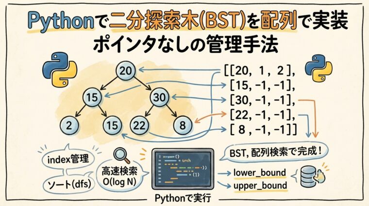 【Python】配列（リスト）で二分探索木（BST）を実装する｜ポインタを使わない方法