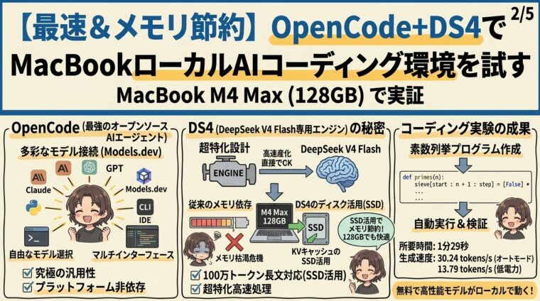 OpenCode+DS4で、ローカルAIコーディングエージェント環境を試してみた